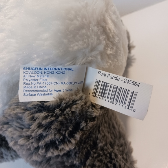 HugFun 12" Gray White Panda Bear Soft Cuddly Plush Stuffed Animal Toy - Picture 7 of 8